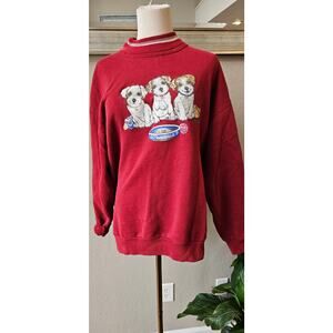 Vintage Morning Sun Puppy Dog Cozy Pullover Sweatshirt Grandma Women Size 1X Red